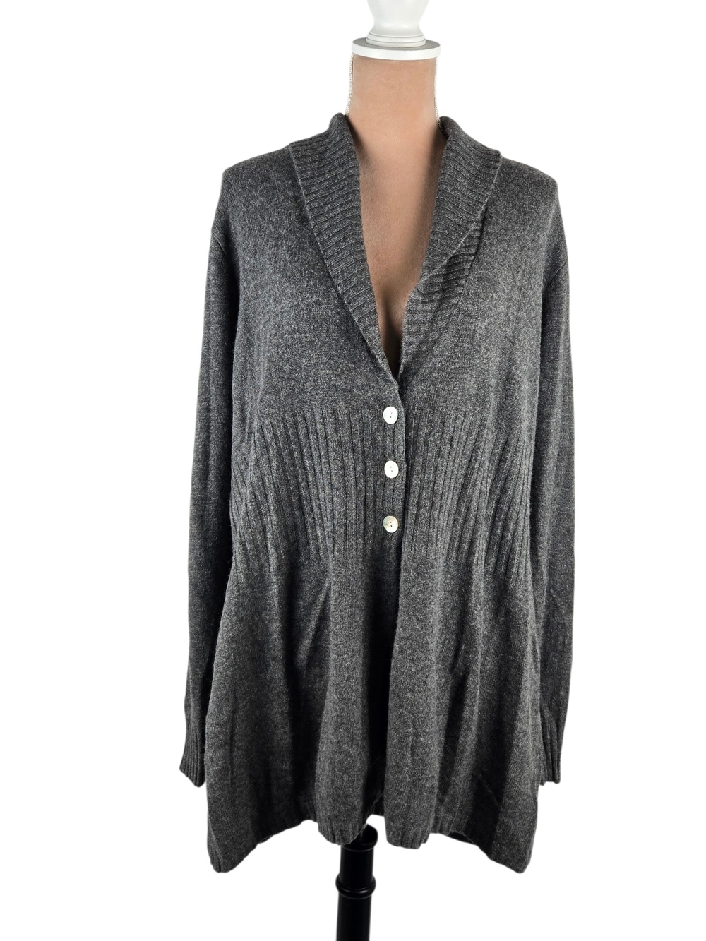Precious Fibers Cardigan Sweater Cashmere Shawl Collar Longline Grey XL